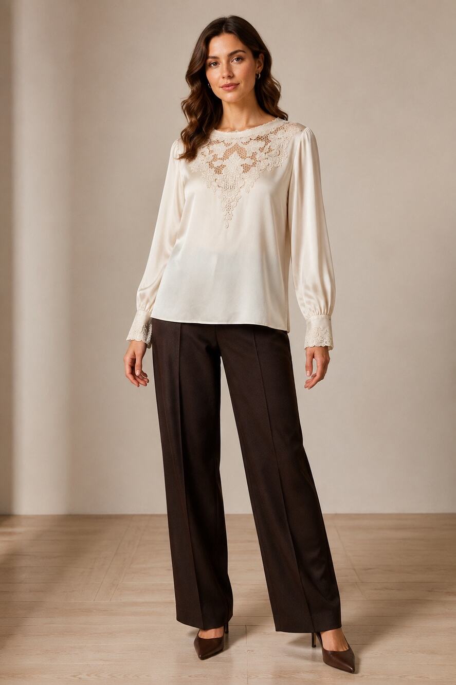 Vintage 60s Silk Brand Hong Kong Ivory Pure Silk Hand Embroidered Blouse 38